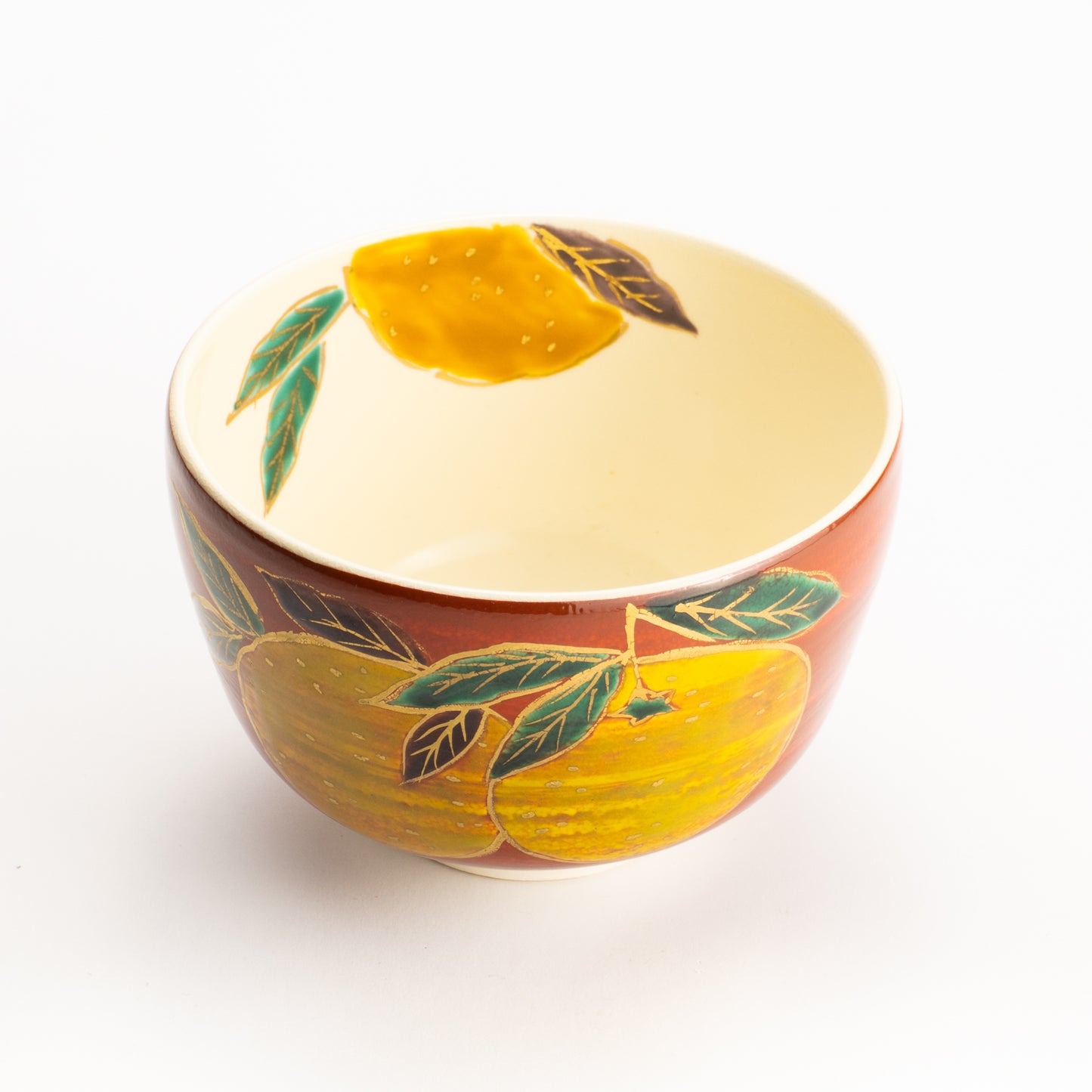 【清水烧】抹茶碗 赤地 柚子 与平