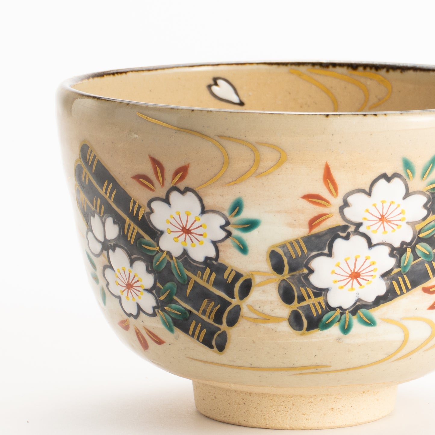 【清水烧】抹茶碗 樱花花筏 仁