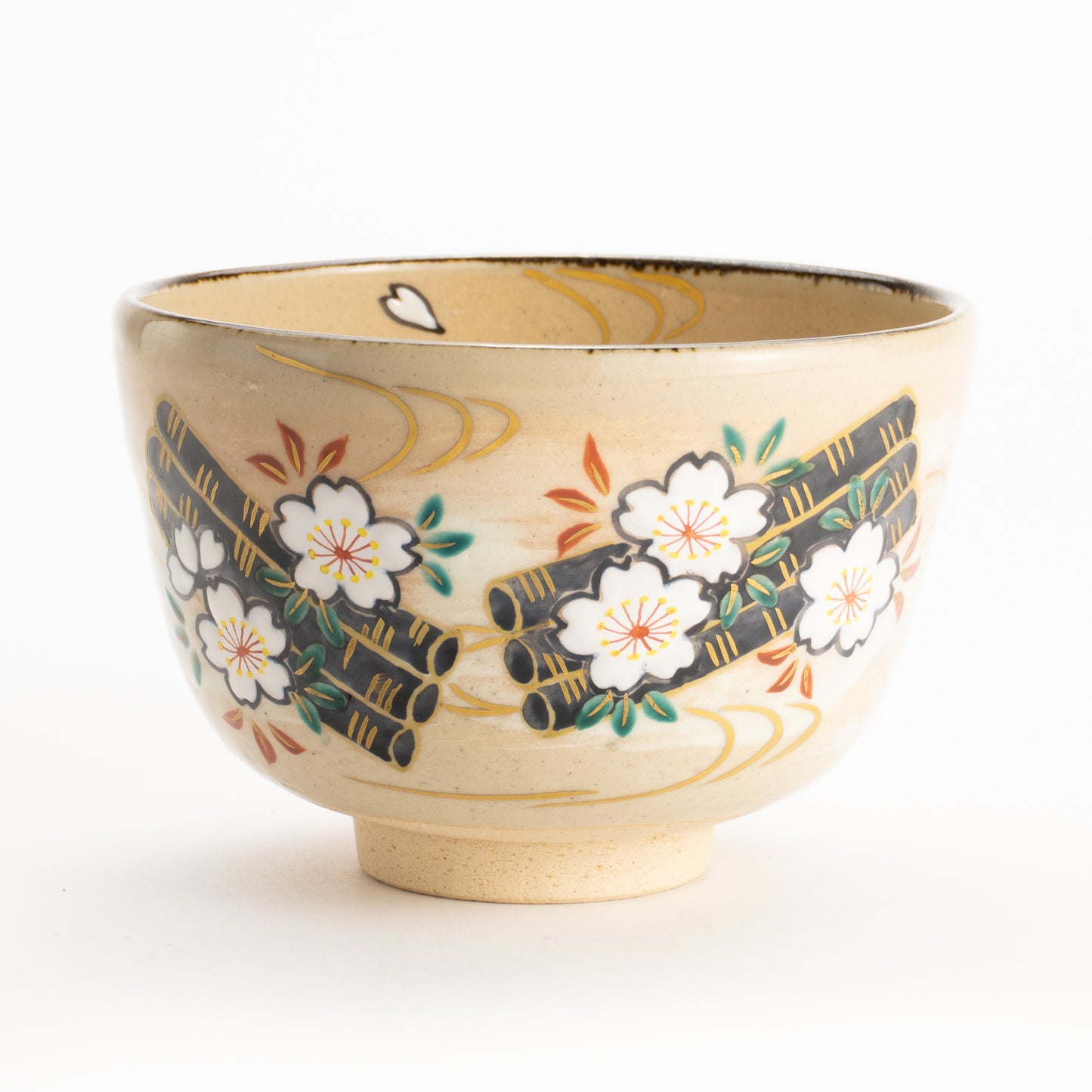 【清水烧】抹茶碗 樱花花筏 仁