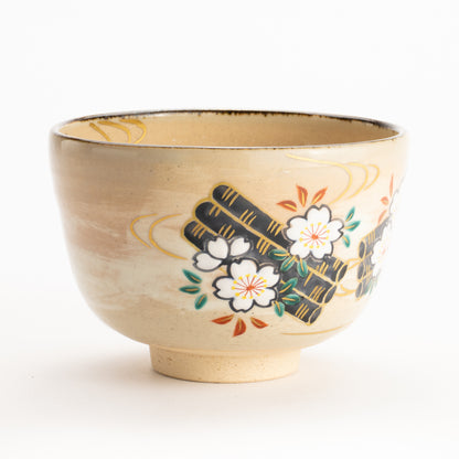 【清水烧】抹茶碗 樱花花筏 仁