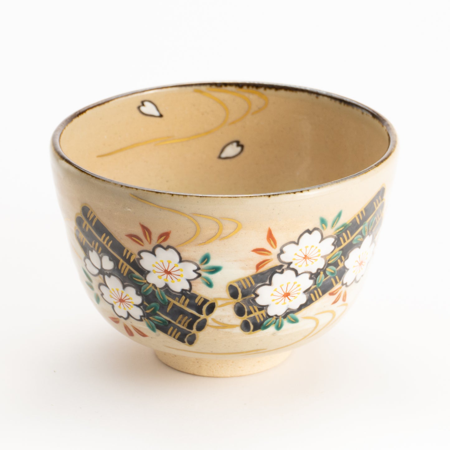 【清水烧】抹茶碗 樱花花筏 仁