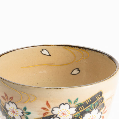 【清水烧】抹茶碗 樱花花筏 仁