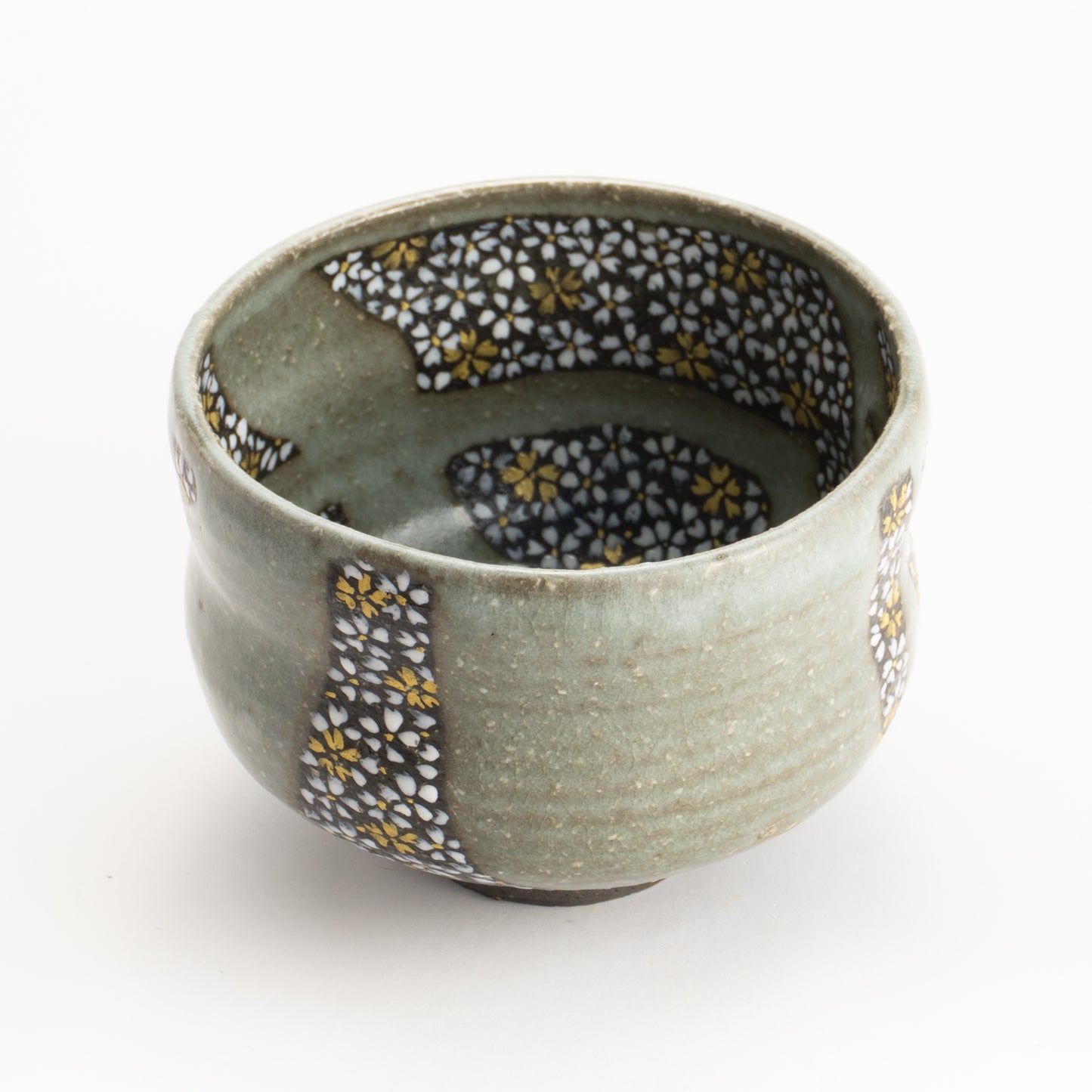 【清水烧】抹茶碗 黑陶灰釉《樱花满绘》 海峰