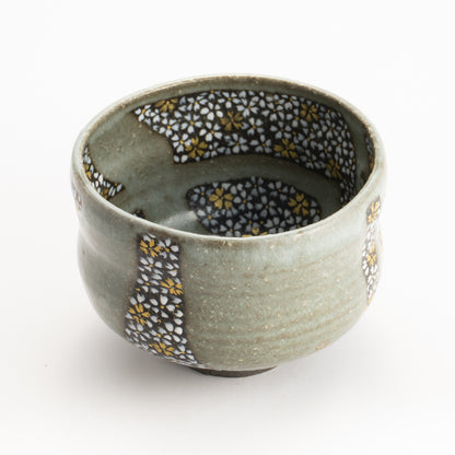 【清水烧】抹茶碗 黑陶灰釉《樱花满绘》 海峰