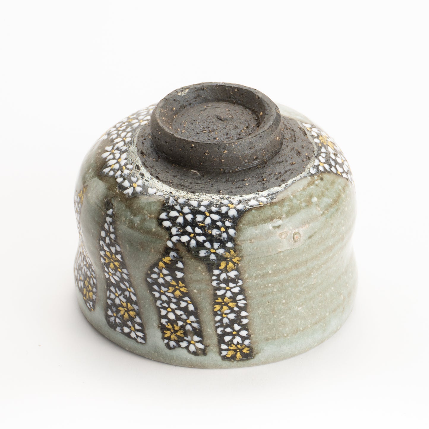 【清水烧】抹茶碗 黑陶灰釉《樱花满绘》 海峰