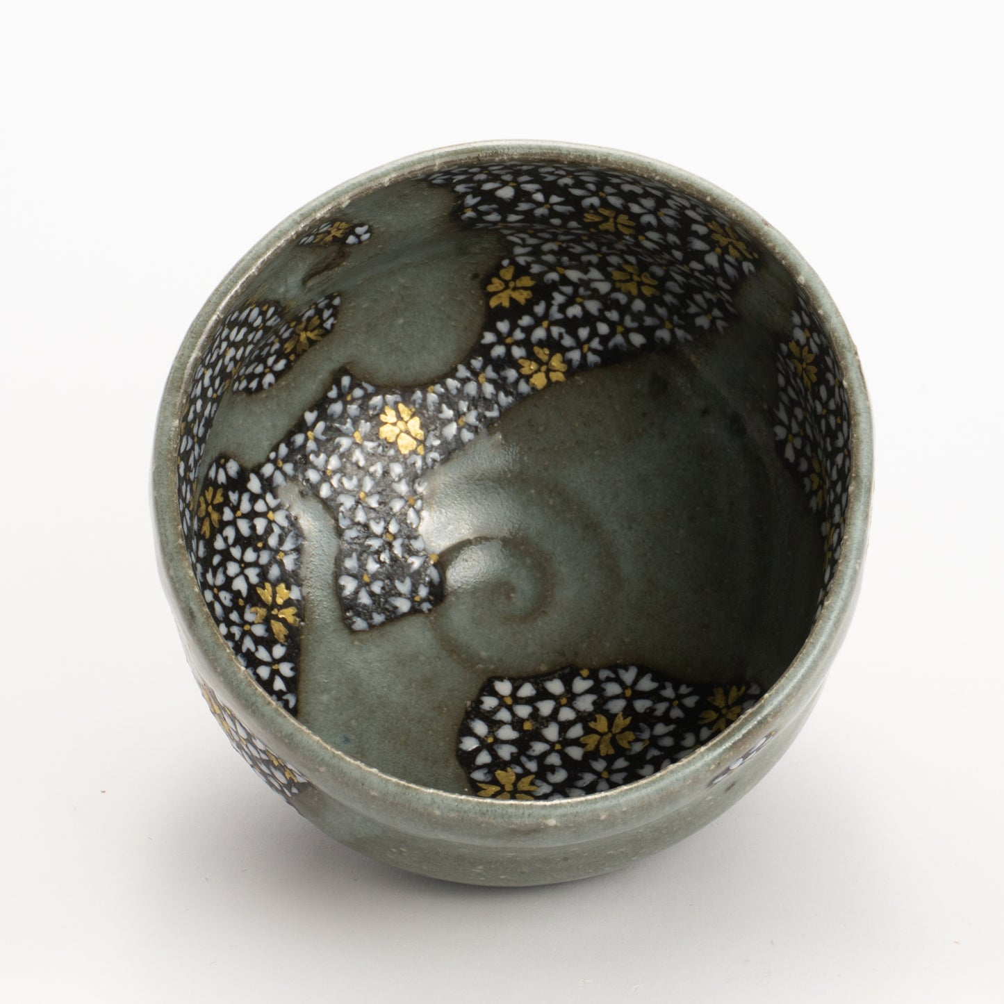 【清水烧】抹茶碗 黑陶灰釉《樱花满绘》 海峰