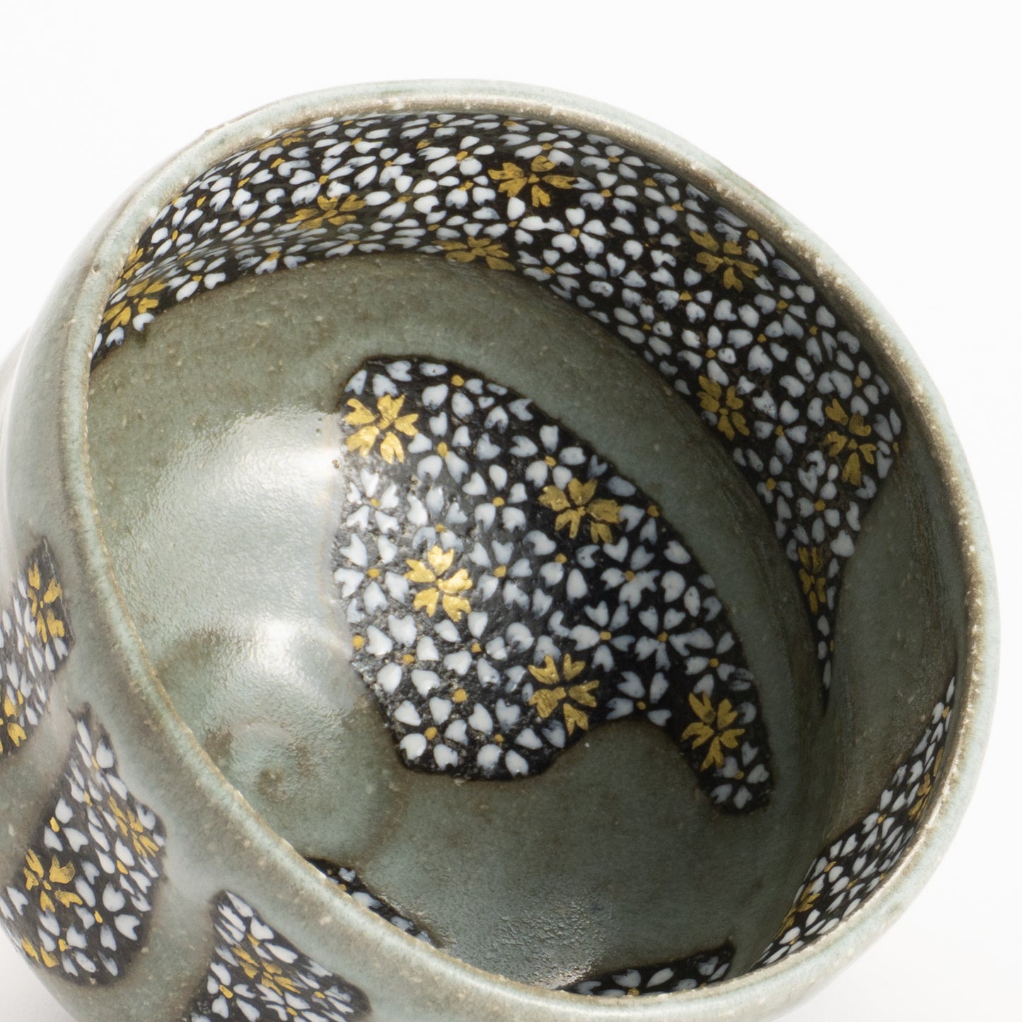 【清水烧】抹茶碗 黑陶灰釉《樱花满绘》 海峰