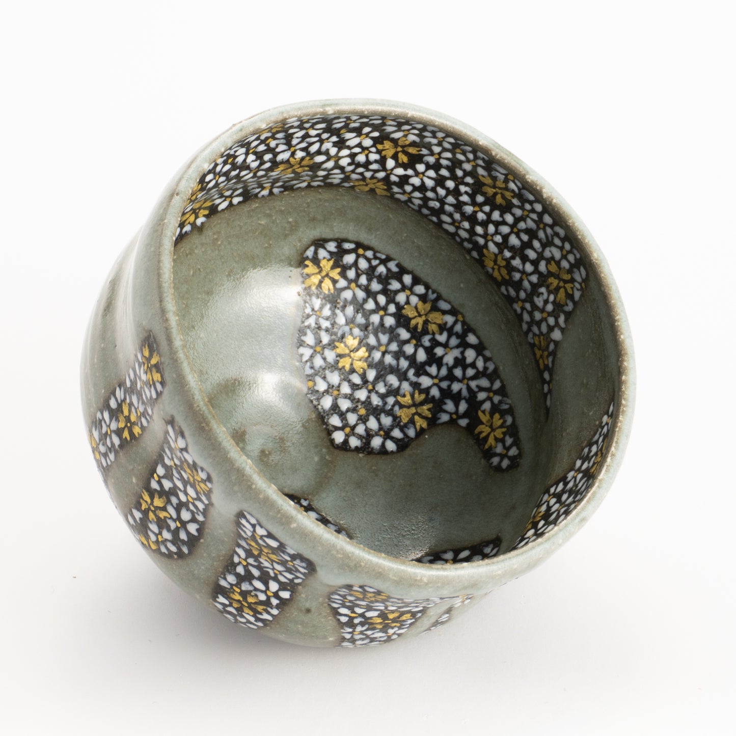 【清水烧】抹茶碗 黑陶灰釉《樱花满绘》 海峰