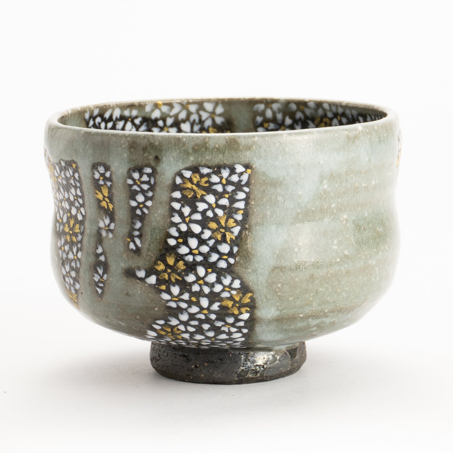 【清水烧】抹茶碗 黑陶灰釉《樱花满绘》 海峰