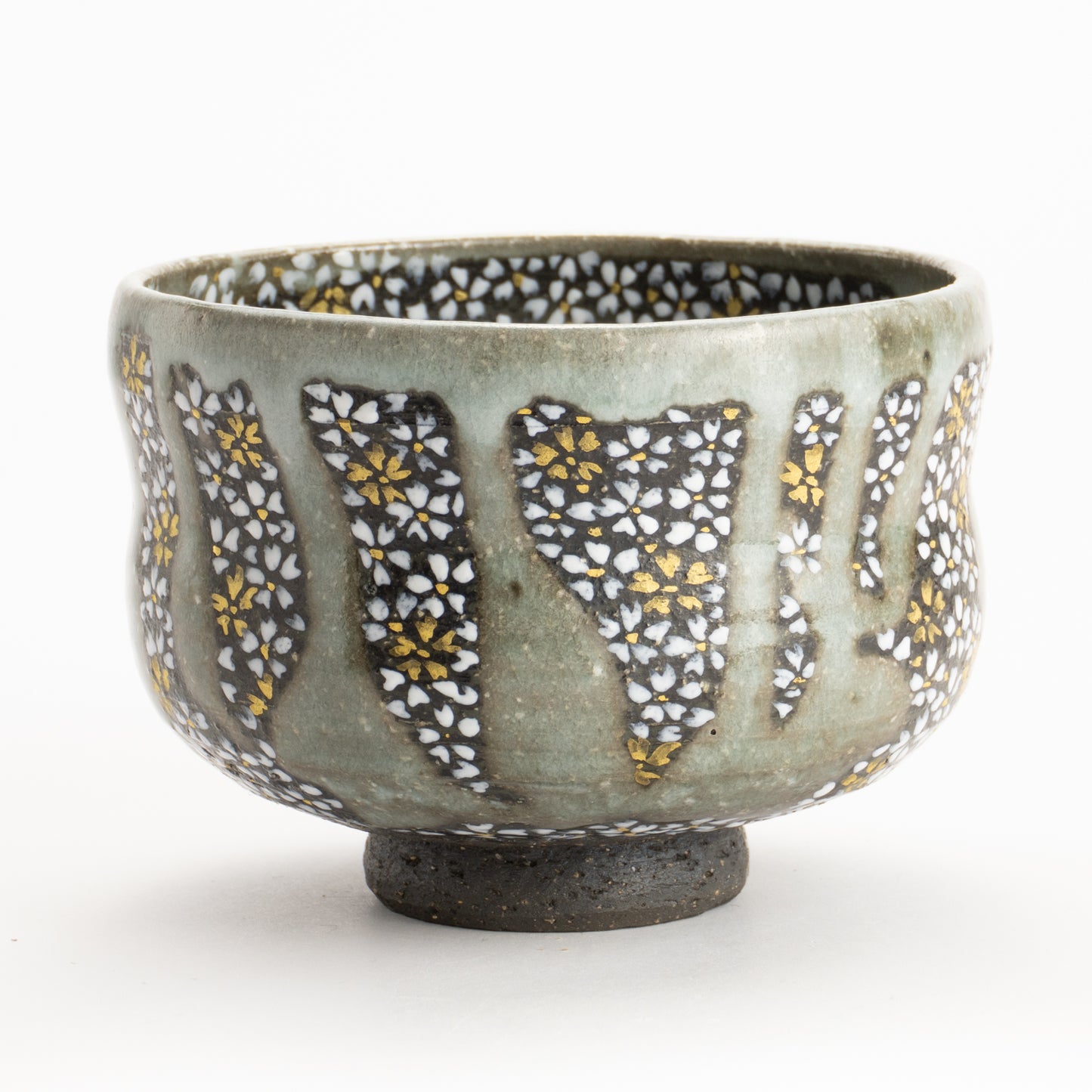 【清水烧】抹茶碗 黑陶灰釉《樱花满绘》 海峰