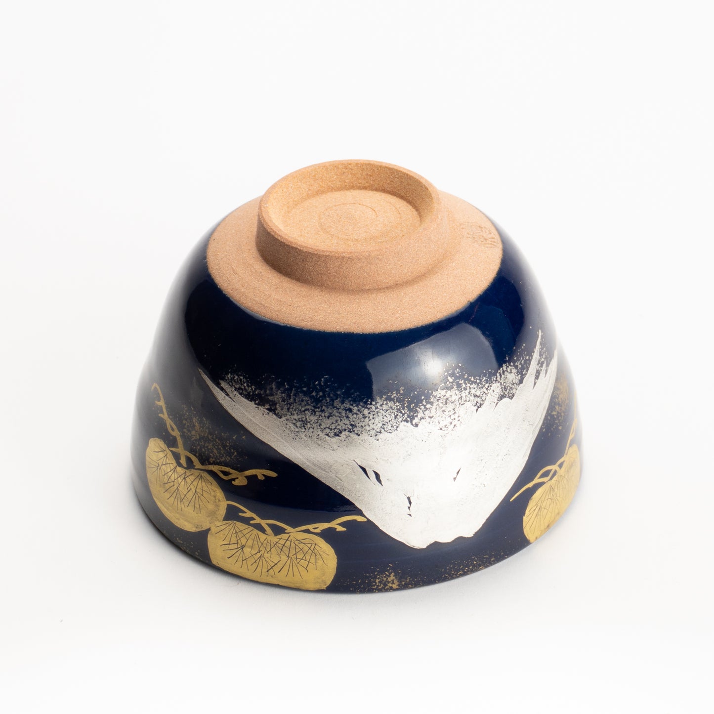 【清水烧】抹茶碗 瑠璃地金银彩《富士与松》 海峰