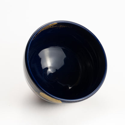 【清水烧】抹茶碗 瑠璃地金银彩《富士与松》 海峰