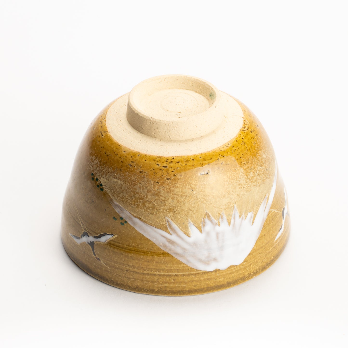 【清水烧】抹茶碗 饴釉《富士与鹤》 海峰