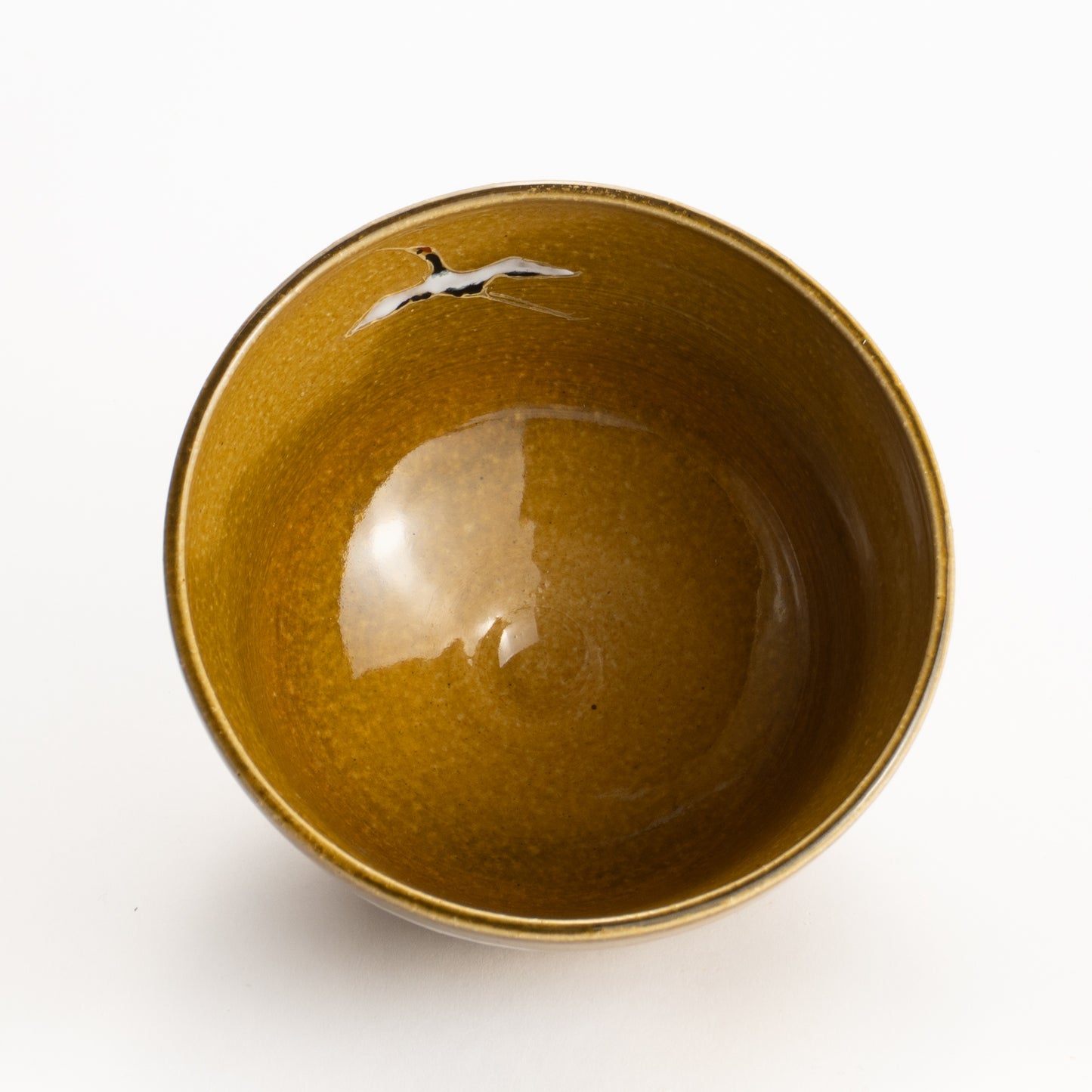 【清水烧】抹茶碗 饴釉《富士与鹤》 海峰