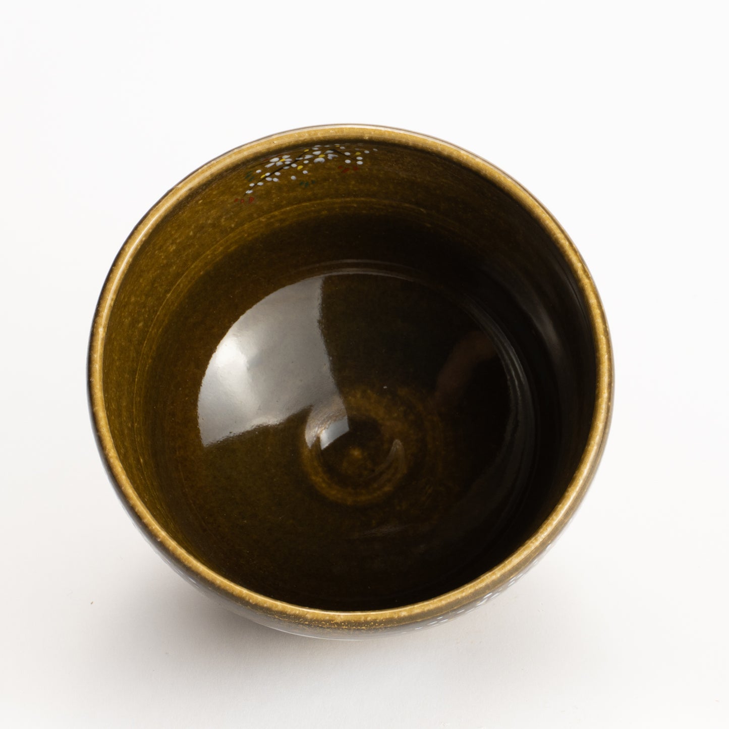 【清水烧】抹茶碗 黑伊罗保釉《富士与樱花》 海峰