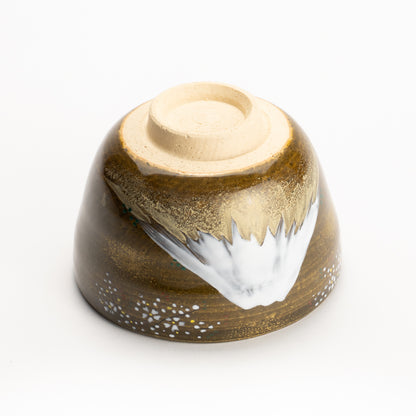 【清水烧】抹茶碗 黑伊罗保釉《富士与樱花》 海峰