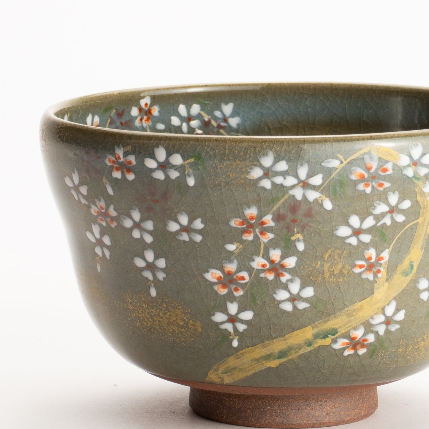 【清水烧】抹茶碗 伊罗保釉 枝垂樱 海峰