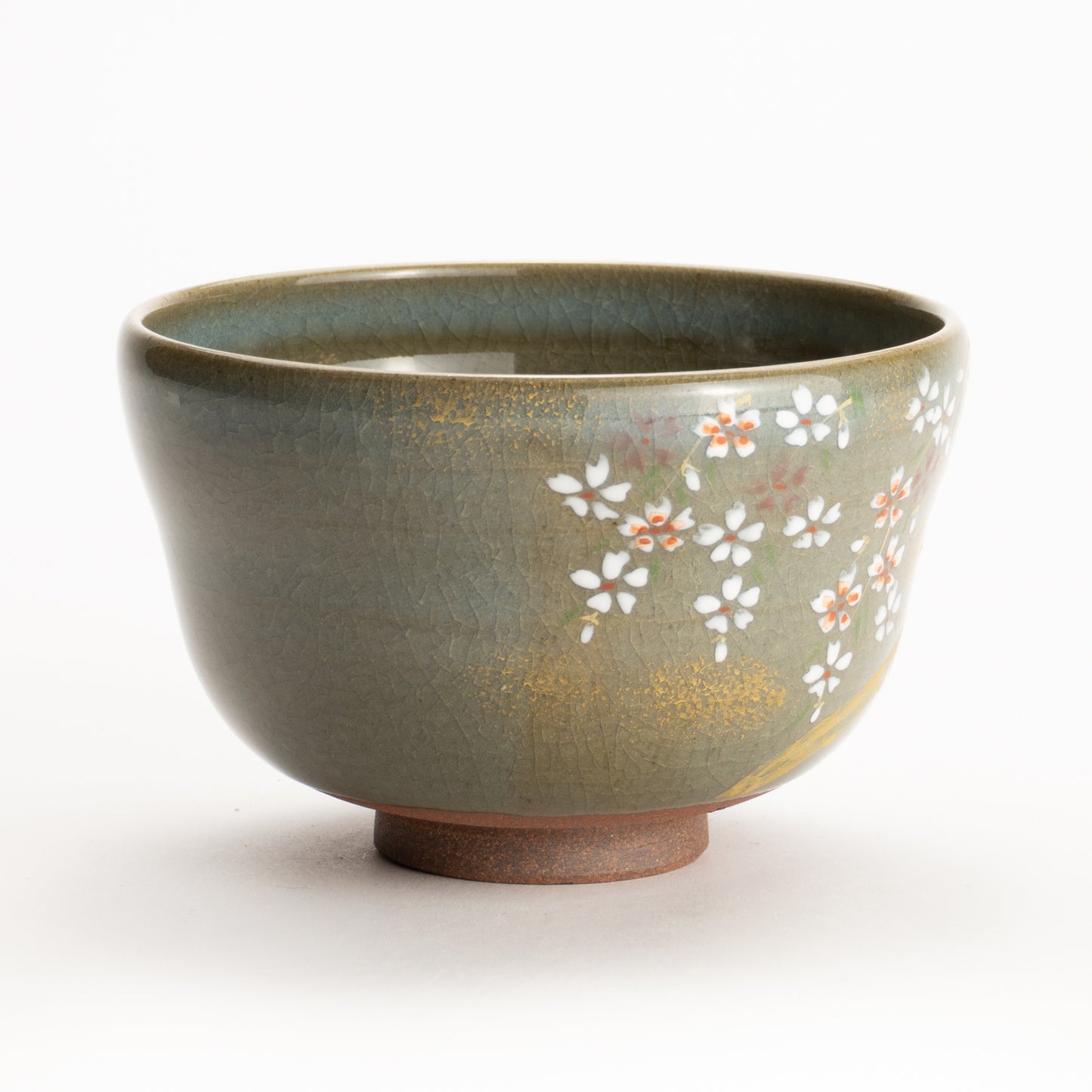 【清水烧】抹茶碗 伊罗保釉 枝垂樱 海峰