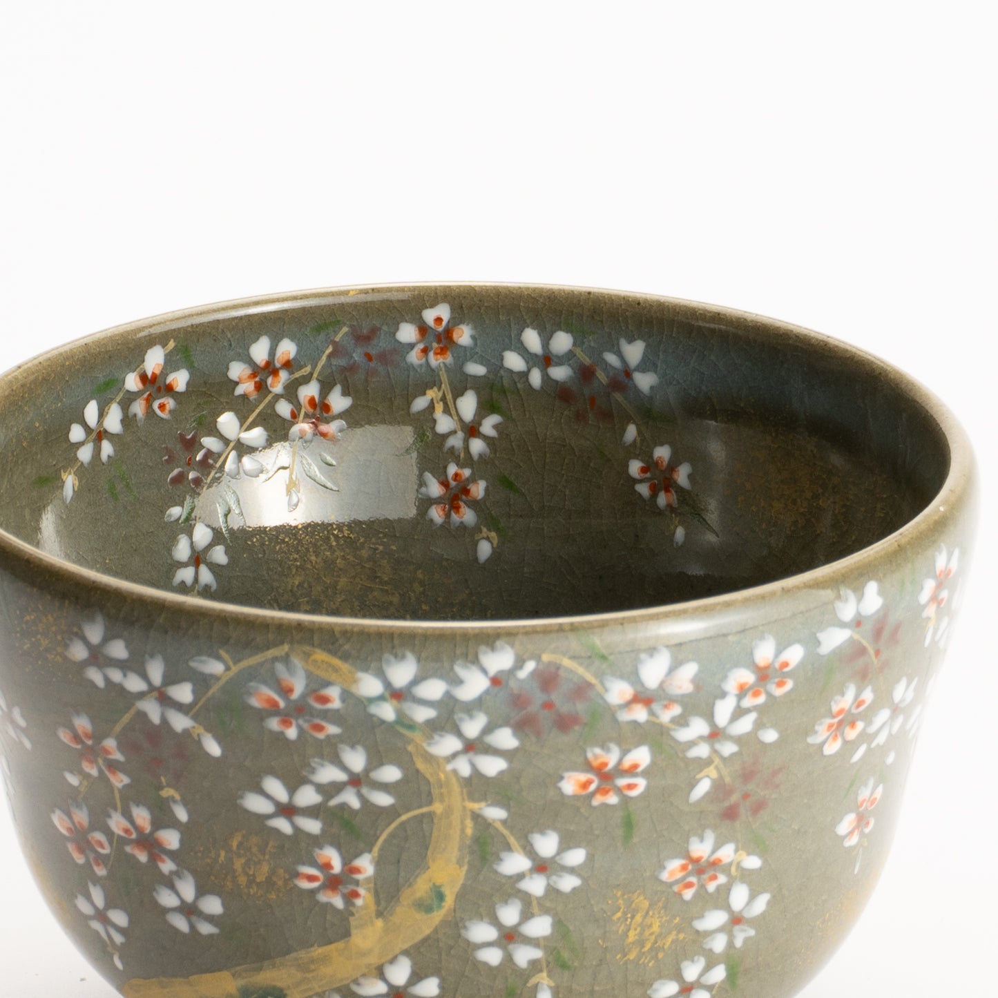 【清水烧】抹茶碗 伊罗保釉 枝垂樱 海峰