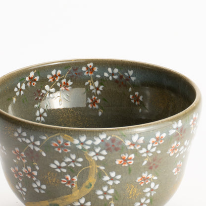 【清水烧】抹茶碗 伊罗保釉 枝垂樱 海峰