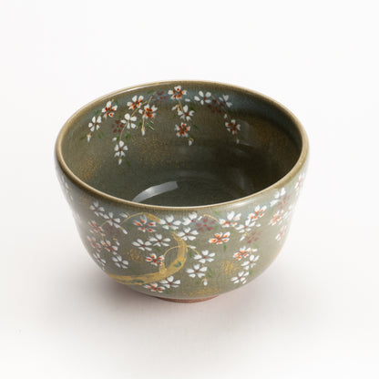 【清水烧】抹茶碗 伊罗保釉 枝垂樱 海峰