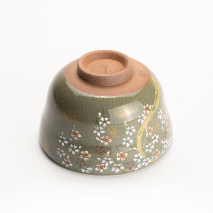 【清水烧】抹茶碗 伊罗保釉 枝垂樱 海峰