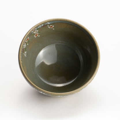 【清水烧】抹茶碗 伊罗保釉 枝垂樱 海峰