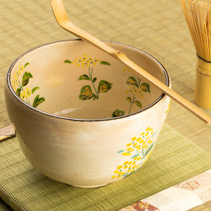 抹茶碗　刷毛目"菜の花”　与平