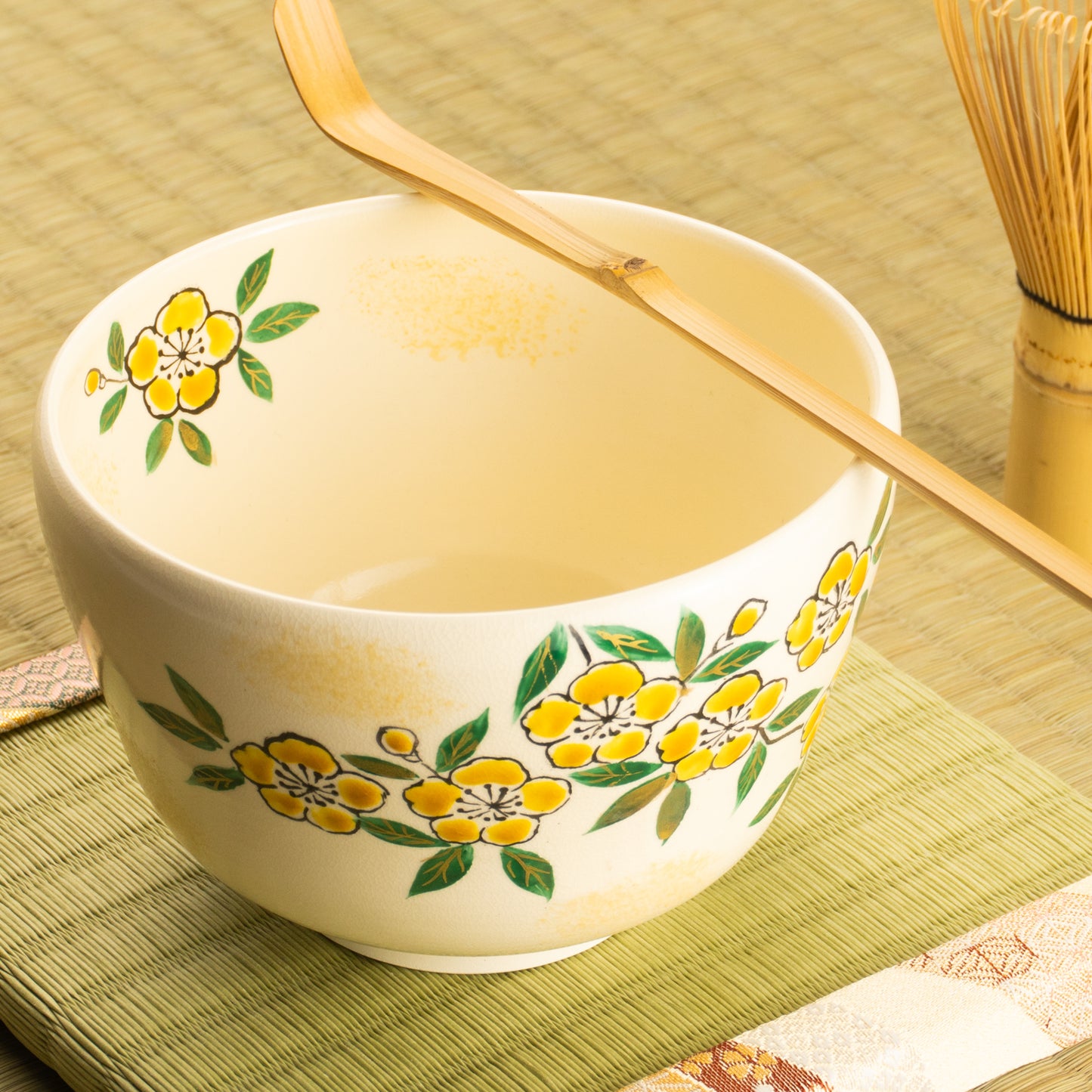 【清水烧】抹茶碗 山吹花 海峰