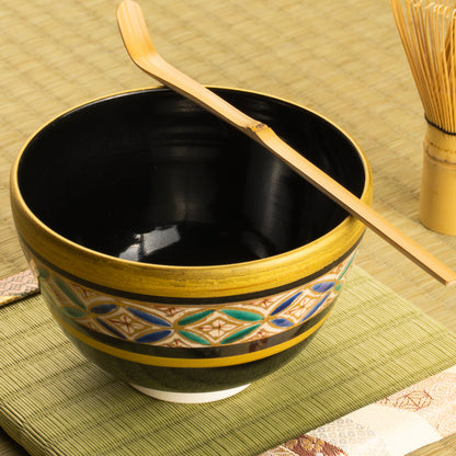 【清水烧】抹茶碗 黑地金彩七宝 海峰