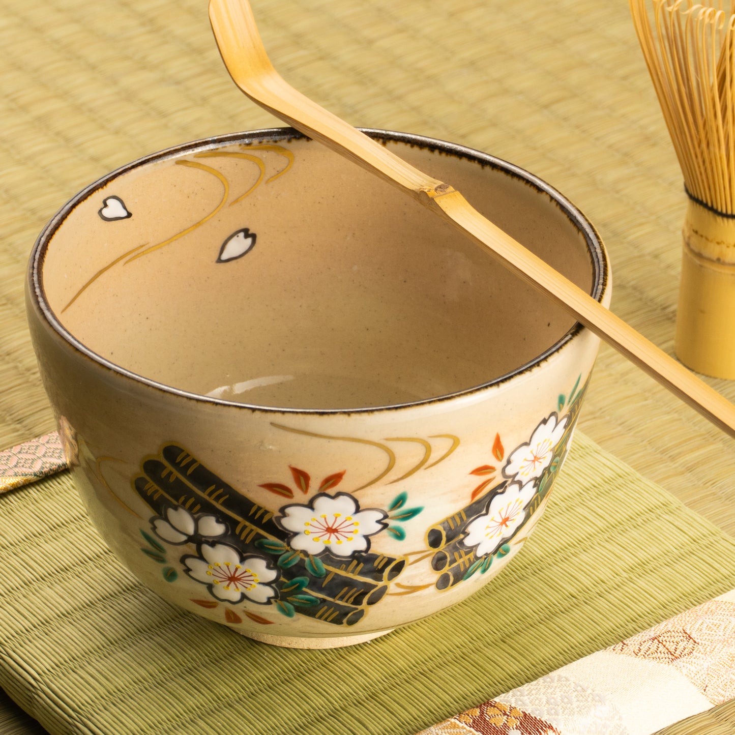 【清水烧】抹茶碗 樱花花筏 仁