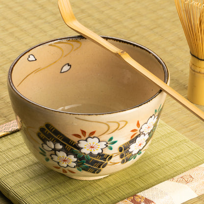 【清水烧】抹茶碗 樱花花筏 仁
