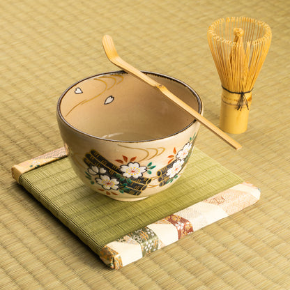 【清水烧】抹茶碗 樱花花筏 仁