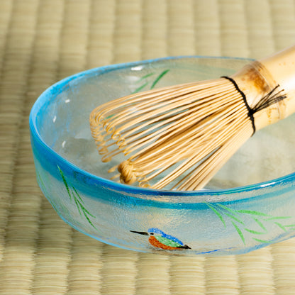 玻璃抹茶碗 柳与翠鸟 海峰