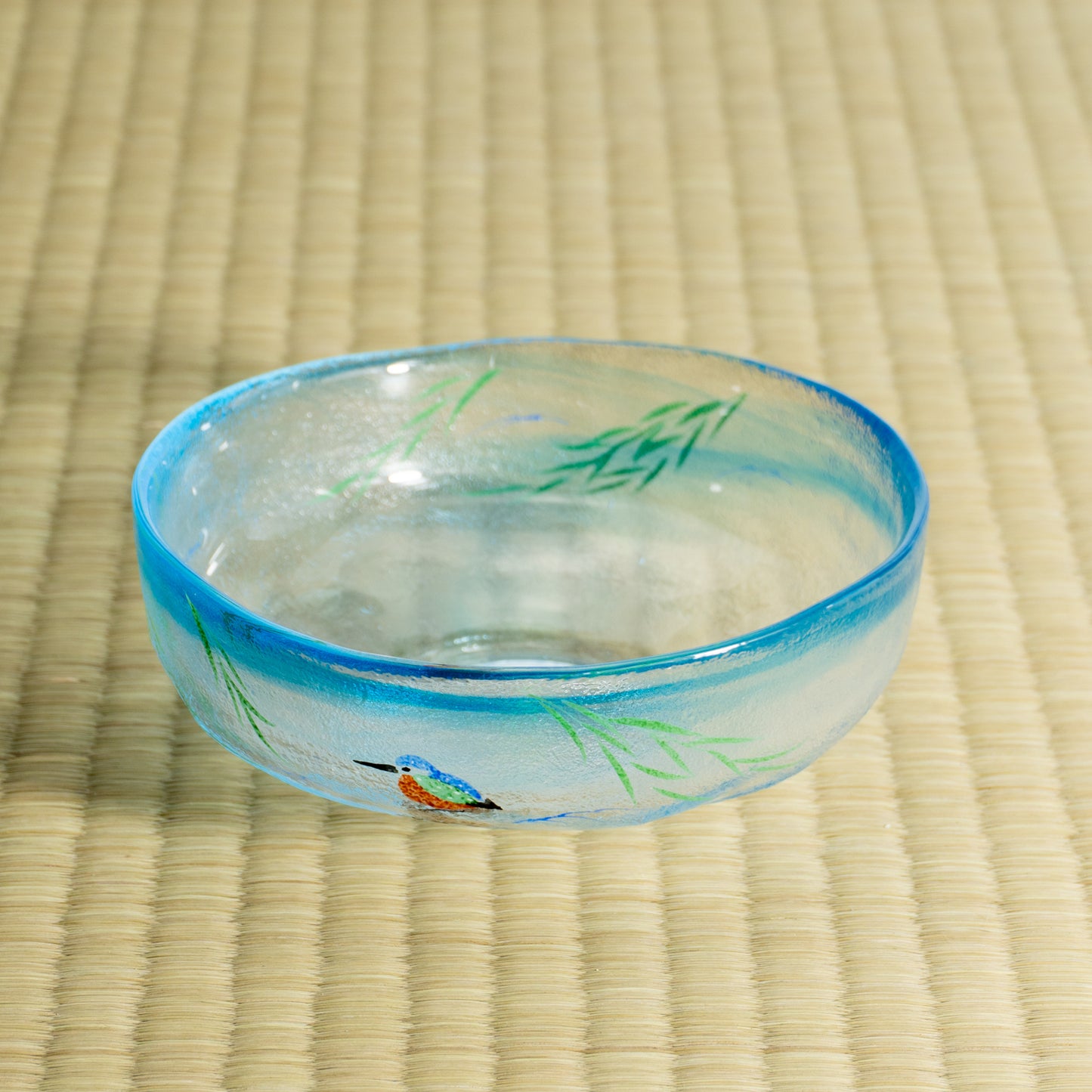 玻璃抹茶碗 柳与翠鸟 海峰