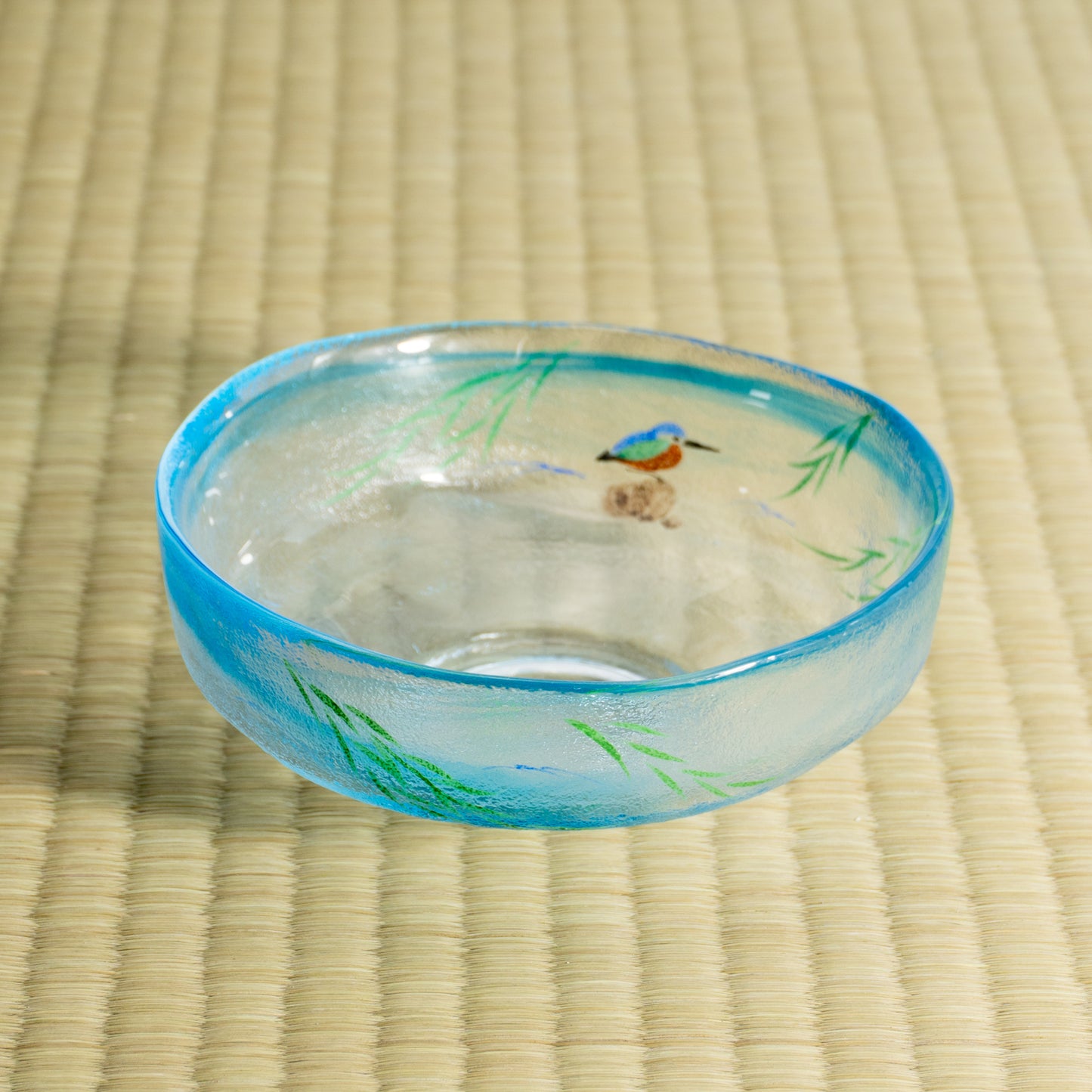 玻璃抹茶碗 柳与翠鸟 海峰