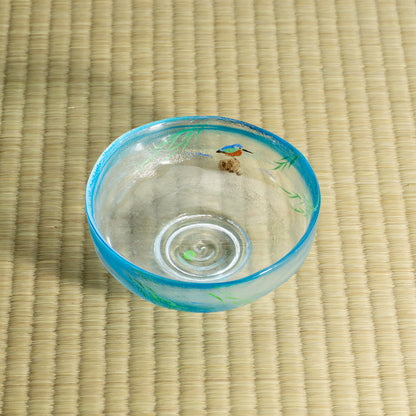 玻璃抹茶碗 柳与翠鸟 海峰