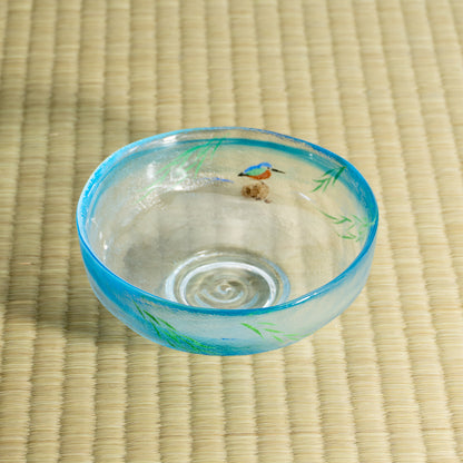 玻璃抹茶碗 柳与翠鸟 海峰