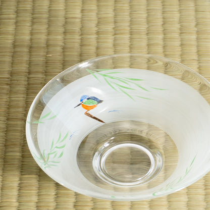 玻璃抹茶碗 柳与翠鸟 海峰