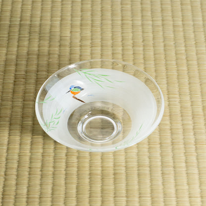玻璃抹茶碗 柳与翠鸟 海峰
