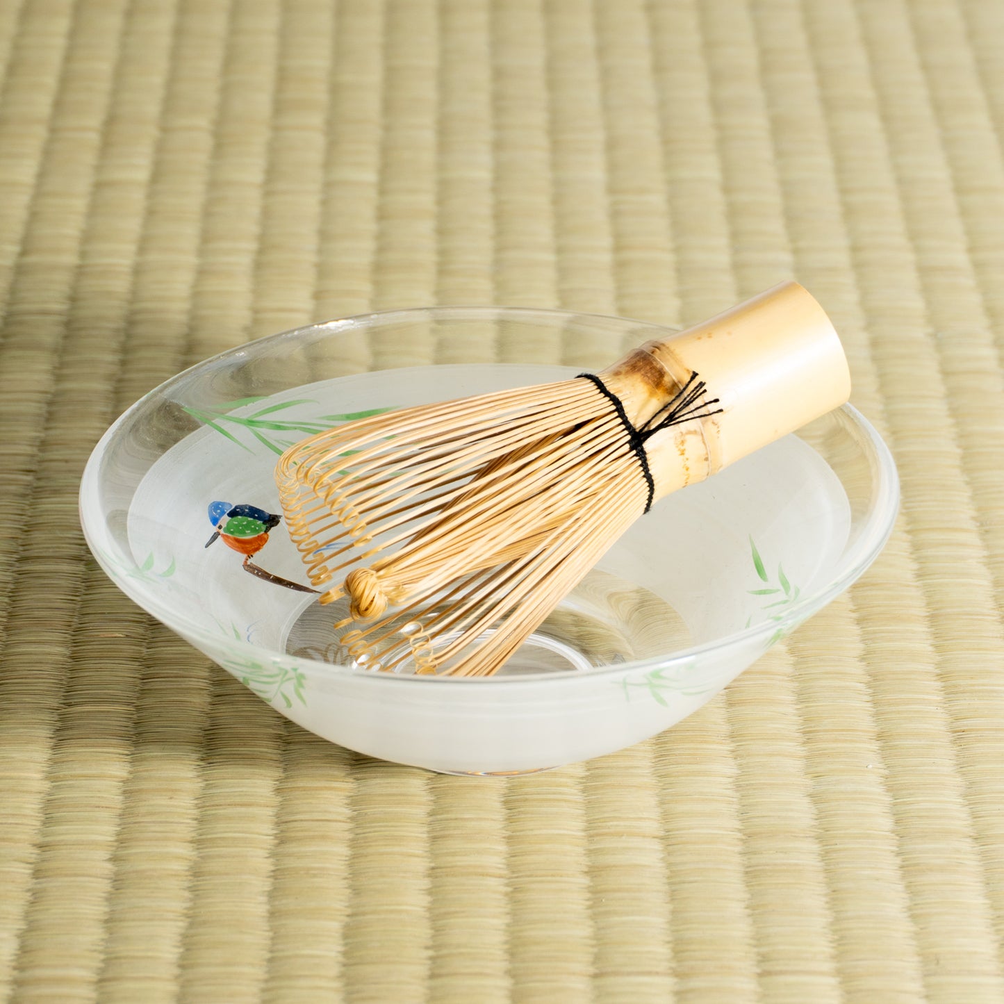 玻璃抹茶碗 柳与翠鸟 海峰