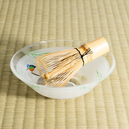 玻璃抹茶碗 柳与翠鸟 海峰