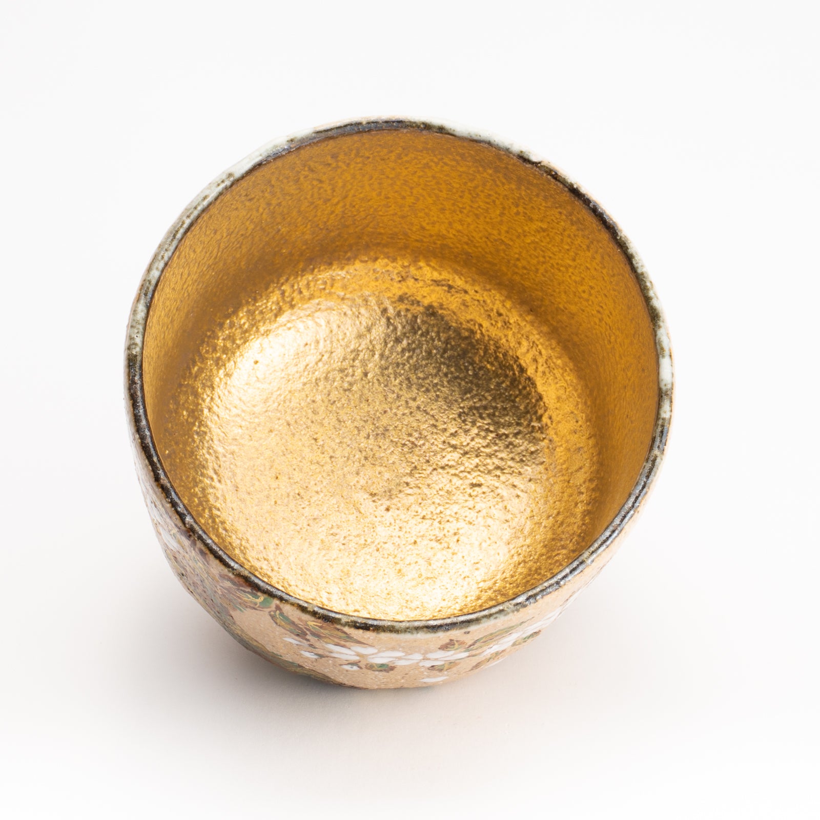 京都 清水焼】抹茶碗 灰釉内金”桜絵