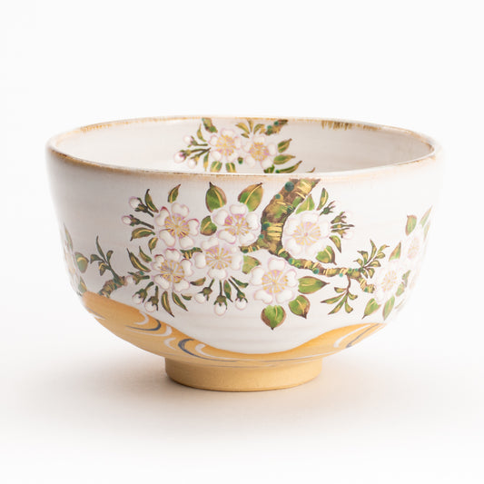 抹茶碗　灰釉 桜流水　良二 KOTOPOTTER