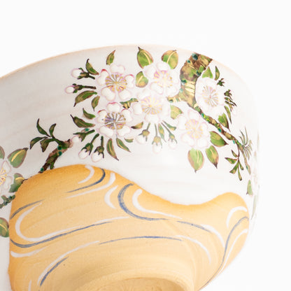 抹茶碗　灰釉 桜流水　良二 KOTOPOTTER