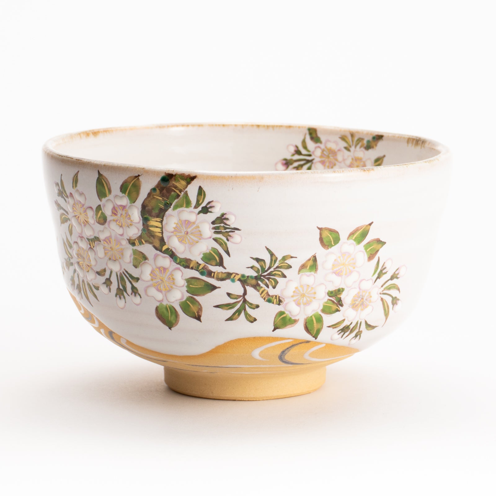 京都清水烧抹茶碗灰釉樱花流水｜良二｜KOTOPOTTER
