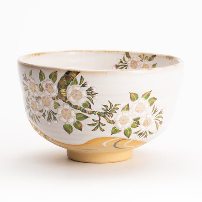 抹茶碗　灰釉 桜流水　良二 KOTOPOTTER