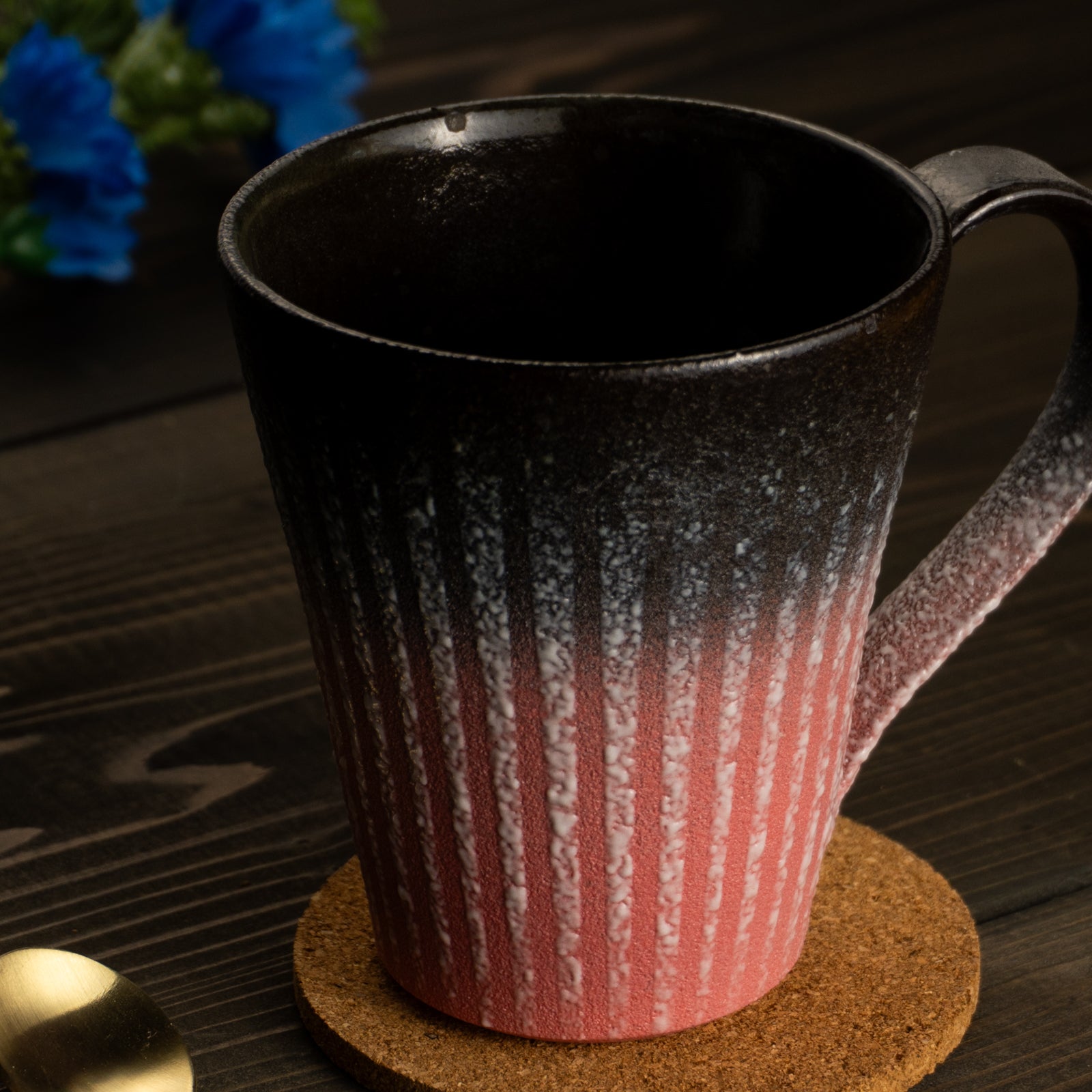 【清水焼】マグカップ　釉泥彩 黒×紅色 B　竹村陽太郎 KOTOPOTTER