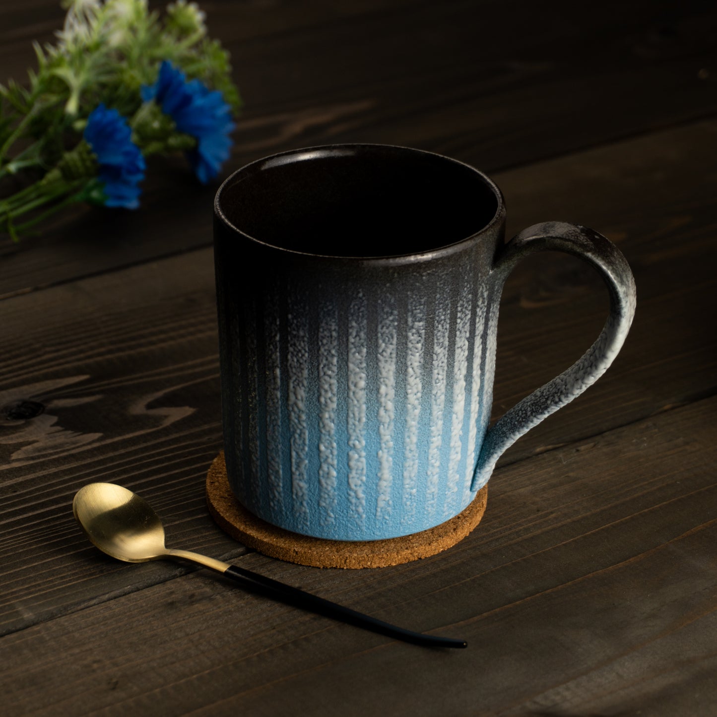 【清水焼】マグカップ　釉泥彩 黒×空色B　竹村陽太郎 KOTOPOTTER