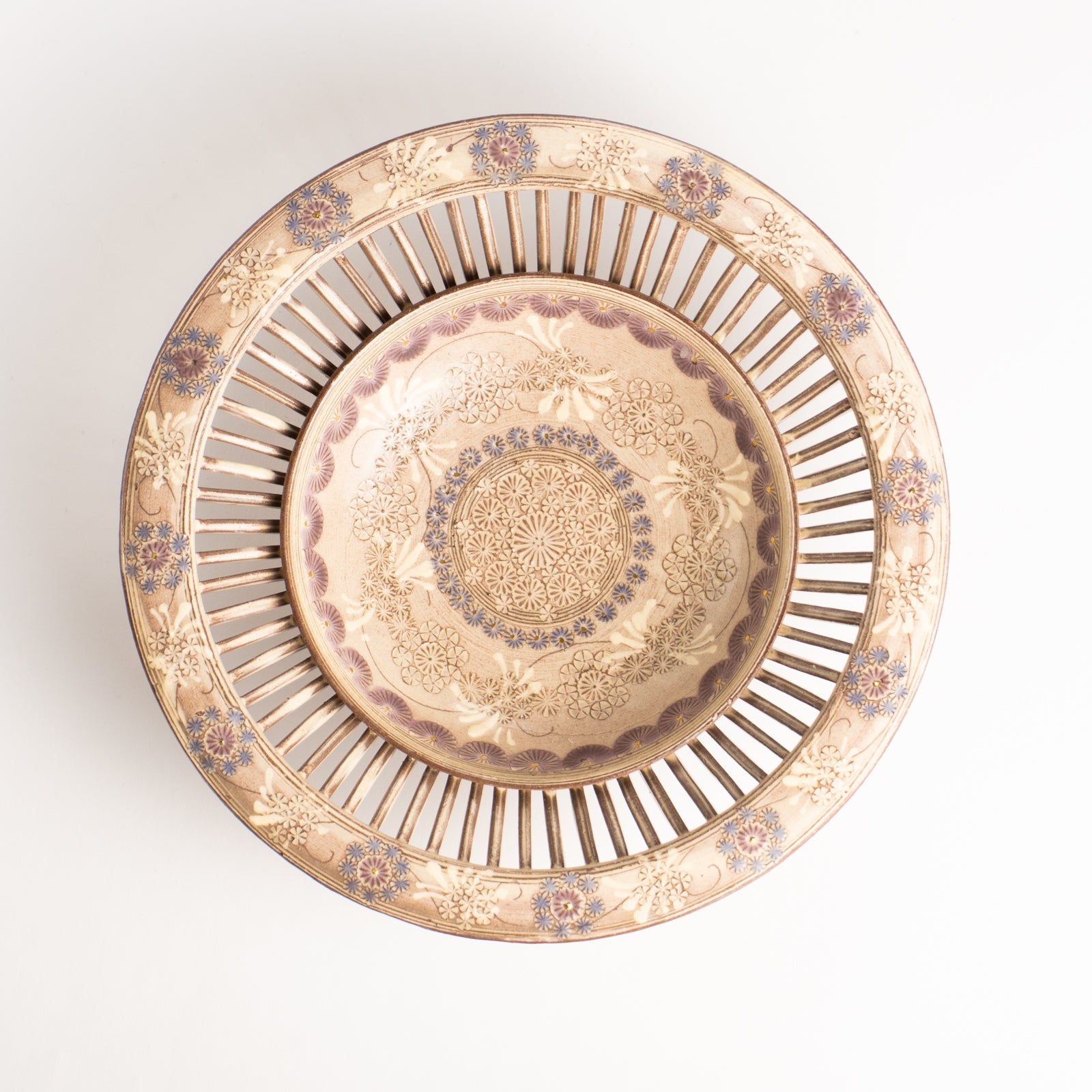 【清水焼】透かし鉢　紫彩華紋B　陶楽窯 KOTOPOTTER